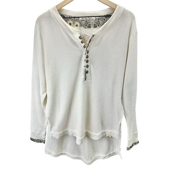 Free People Fall For You Waffle Weave Slouchy Henley Women’s Size XS Ivory NEW - Picture 4 of 11